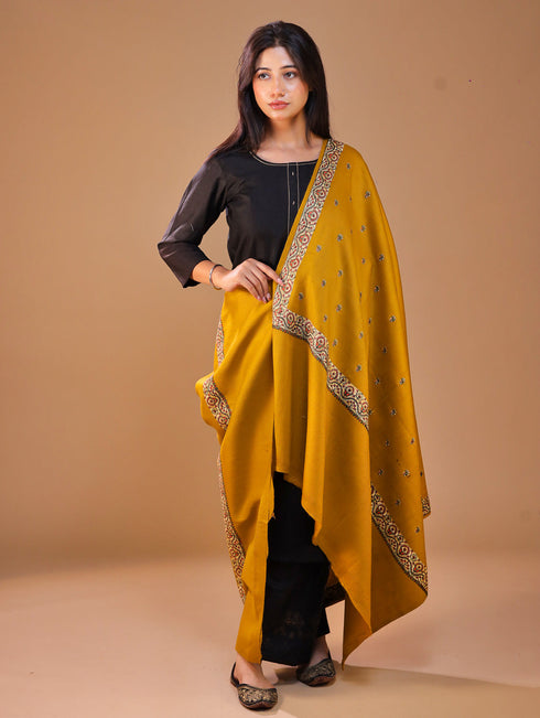 Women's Pure Wool Faux Pashmina Hand Embroidery Shawl